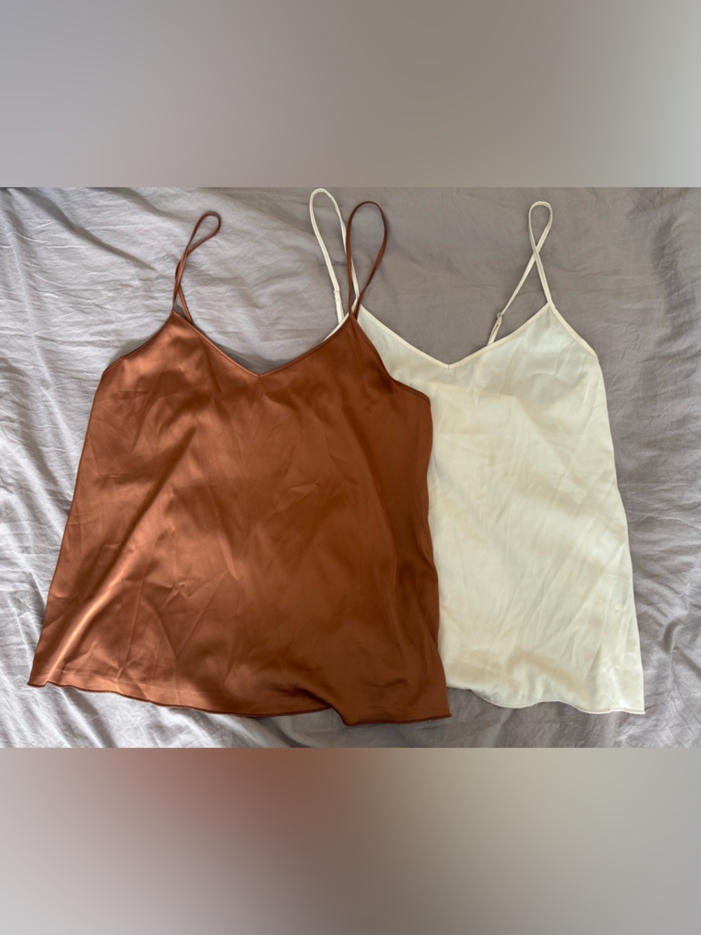 Satin Cami Tank Tops - Rust & Ivory